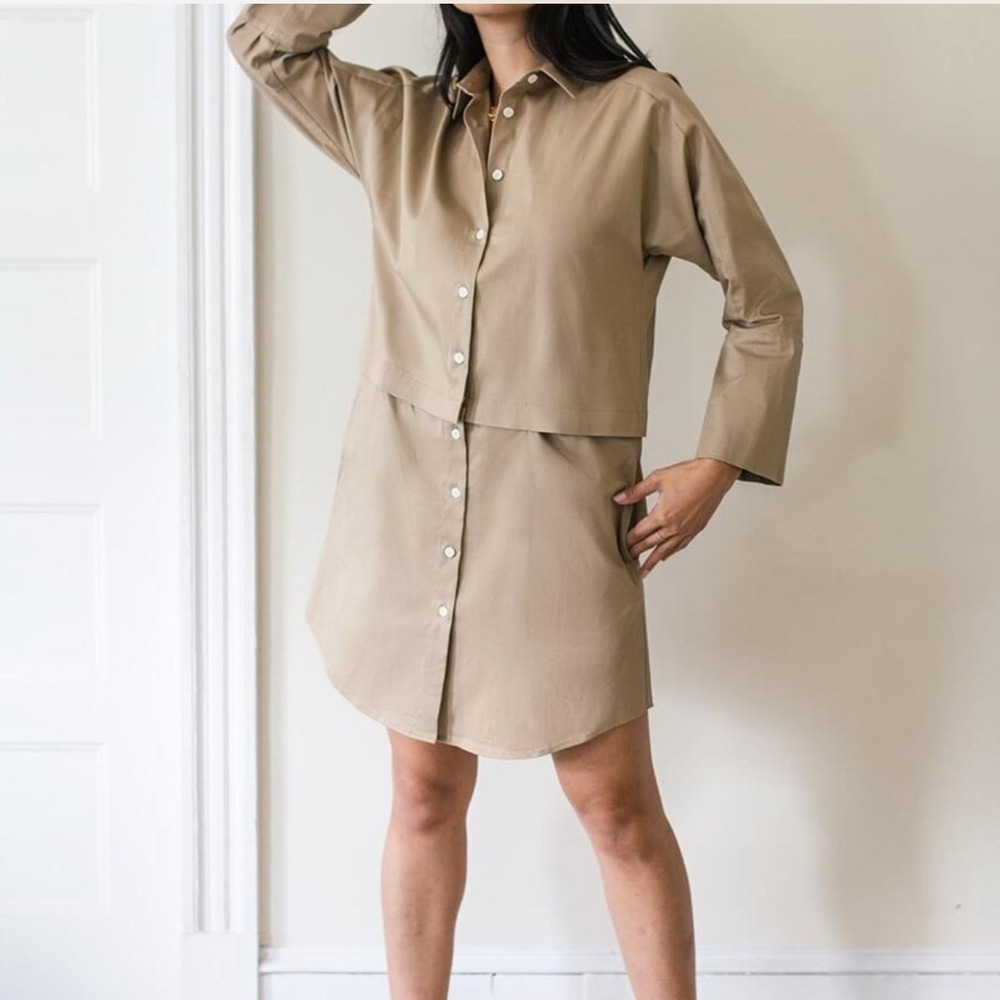 VETTA Capsule Tan Convertible Shirt Dress Tunic Womens Medium M
